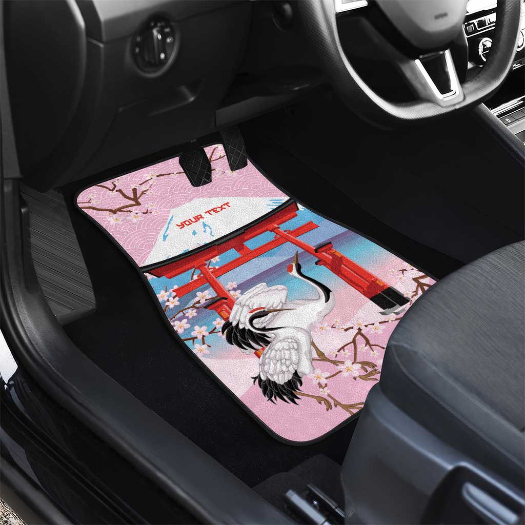 Japanese Torii Gate Cranes Personalised Car Mats Fuji Mount Sakura Seigaiha Pattern