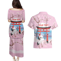 Japanese Torii Gate Cranes Personalised Couples Matching Puletasi and Hawaiian Shirt Fuji Mount Sakura Seigaiha Pattern
