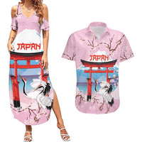 Japanese Torii Gate Cranes Personalised Couples Matching Summer Maxi Dress and Hawaiian Shirt Fuji Mount Sakura Seigaiha Pattern