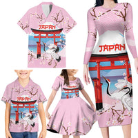 Japanese Torii Gate Cranes Personalised Family Matching Long Sleeve Bodycon Dress and Hawaiian Shirt Fuji Mount Sakura Seigaiha Pattern