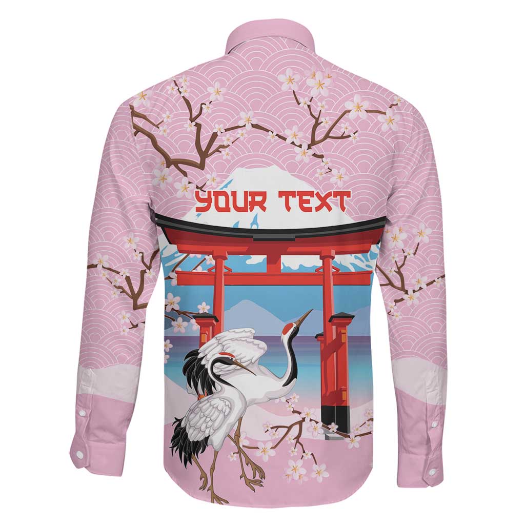 Japanese Torii Gate Cranes Personalised Family Matching Long Sleeve Bodycon Dress and Hawaiian Shirt Fuji Mount Sakura Seigaiha Pattern