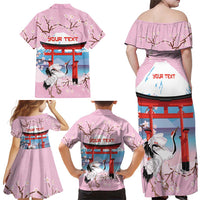 Japanese Torii Gate Cranes Personalised Family Matching Off Shoulder Maxi Dress and Hawaiian Shirt Fuji Mount Sakura Seigaiha Pattern