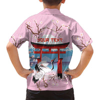 Japanese Torii Gate Cranes Personalised Family Matching Puletasi and Hawaiian Shirt Fuji Mount Sakura Seigaiha Pattern