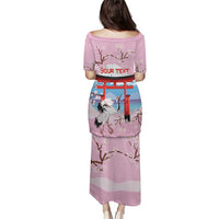 Japanese Torii Gate Cranes Personalised Family Matching Puletasi and Hawaiian Shirt Fuji Mount Sakura Seigaiha Pattern