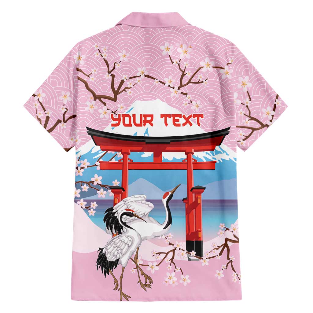 Japanese Torii Gate Cranes Personalised Family Matching Short Sleeve Bodycon Dress and Hawaiian Shirt Fuji Mount Sakura Seigaiha Pattern