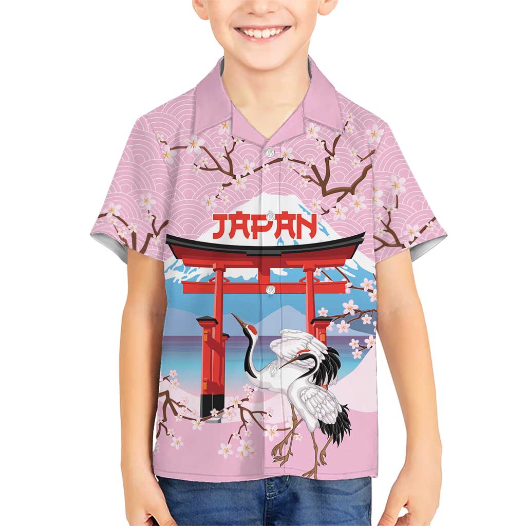 Japanese Torii Gate Cranes Personalised Family Matching Summer Maxi Dress and Hawaiian Shirt Fuji Mount Sakura Seigaiha Pattern