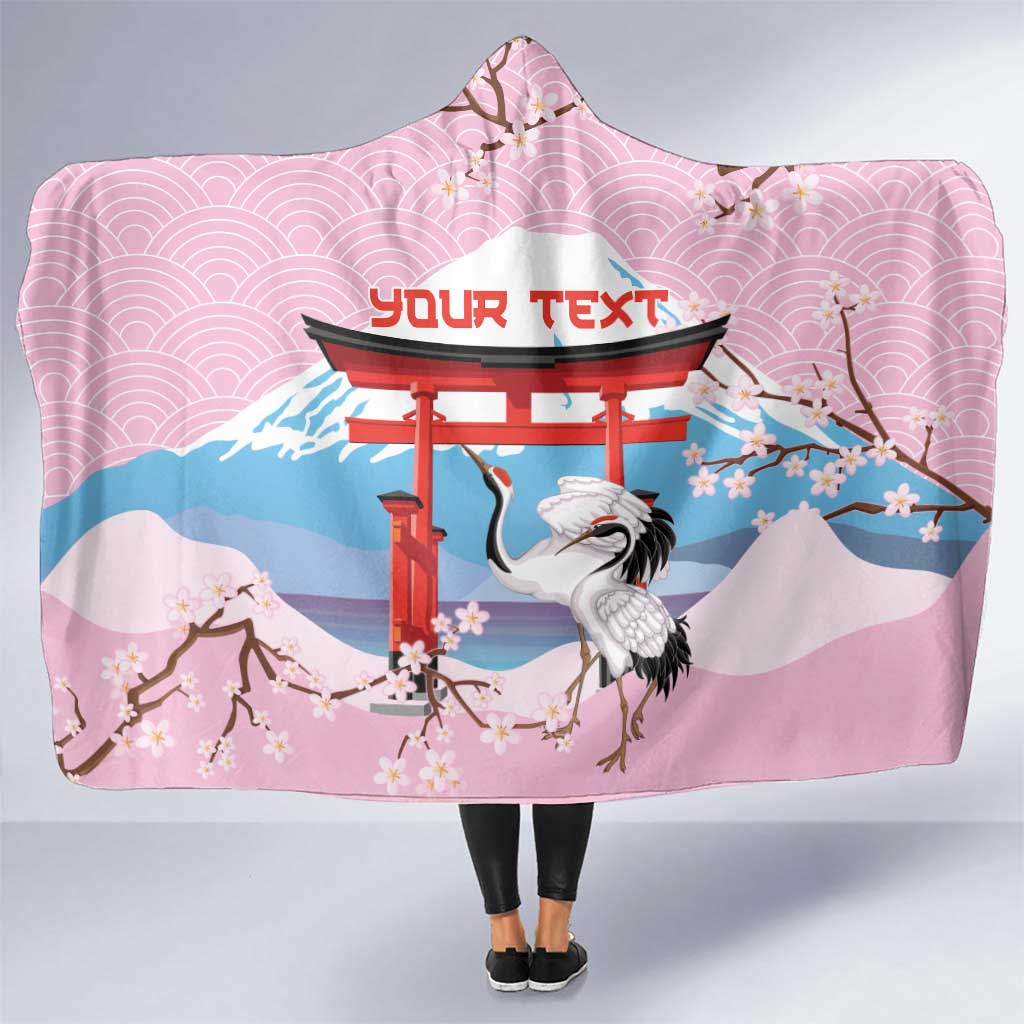 Japanese Torii Gate Cranes Personalised Hooded Blanket Fuji Mount Sakura Seigaiha Pattern
