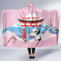 Japanese Torii Gate Cranes Personalised Hooded Blanket Fuji Mount Sakura Seigaiha Pattern