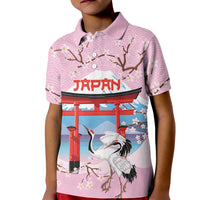 Japanese Torii Gate Cranes Personalised Kid Polo Shirt Fuji Mount Sakura Seigaiha Pattern