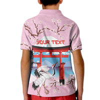 Japanese Torii Gate Cranes Personalised Kid Polo Shirt Fuji Mount Sakura Seigaiha Pattern