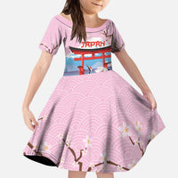 Japanese Torii Gate Cranes Personalised Kid Short Sleeve Dress Fuji Mount Sakura Seigaiha Pattern
