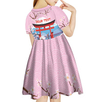 Japanese Torii Gate Cranes Personalised Kid Short Sleeve Dress Fuji Mount Sakura Seigaiha Pattern