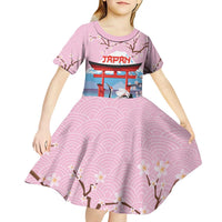 Japanese Torii Gate Cranes Personalised Kid Short Sleeve Dress Fuji Mount Sakura Seigaiha Pattern