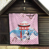 Japanese Torii Gate Cranes Personalised Quilt Fuji Mount Sakura Seigaiha Pattern