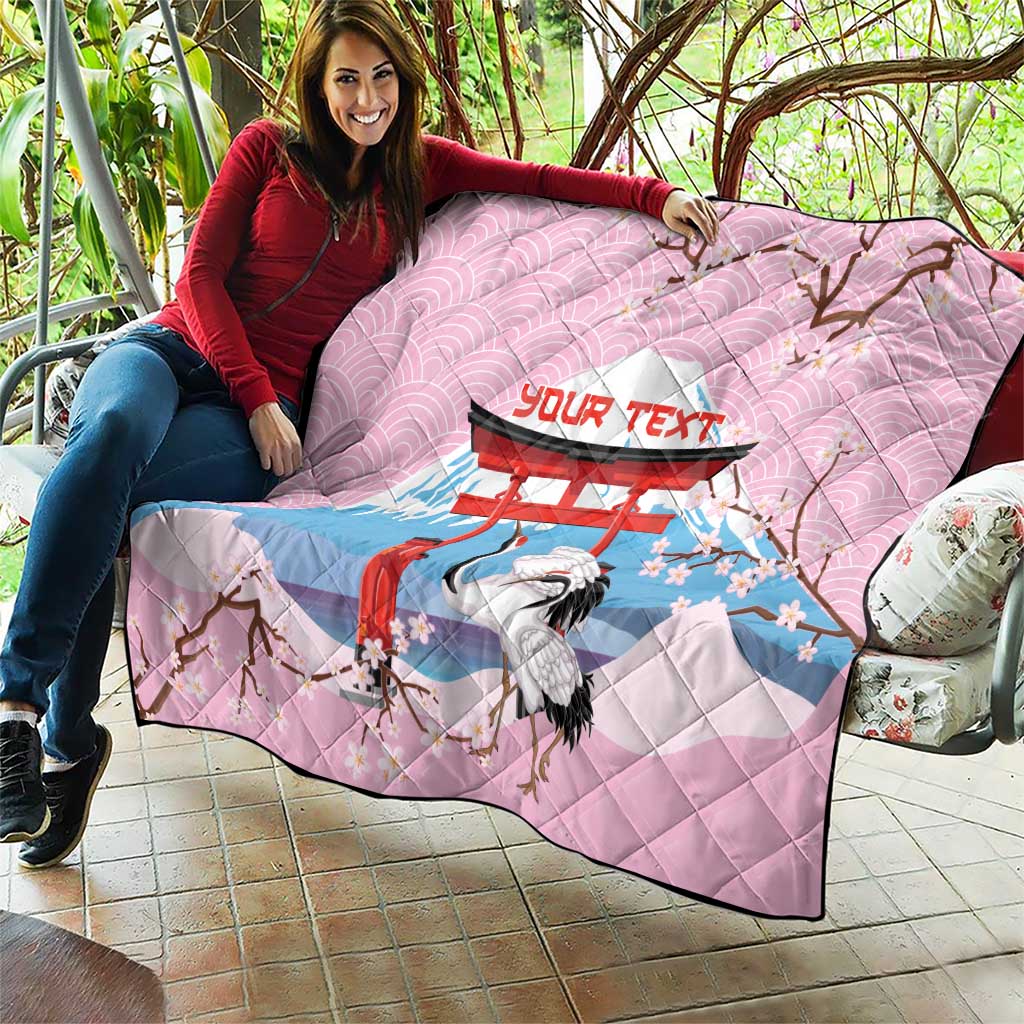 Japanese Torii Gate Cranes Personalised Quilt Fuji Mount Sakura Seigaiha Pattern