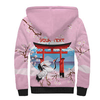Japanese Torii Gate Cranes Personalised Sherpa Hoodie Fuji Mount Sakura Seigaiha Pattern