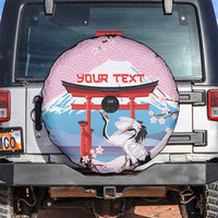 Japanese Torii Gate Cranes Personalised Spare Tire Cover Fuji Mount Sakura Seigaiha Pattern