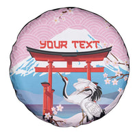 Japanese Torii Gate Cranes Personalised Spare Tire Cover Fuji Mount Sakura Seigaiha Pattern