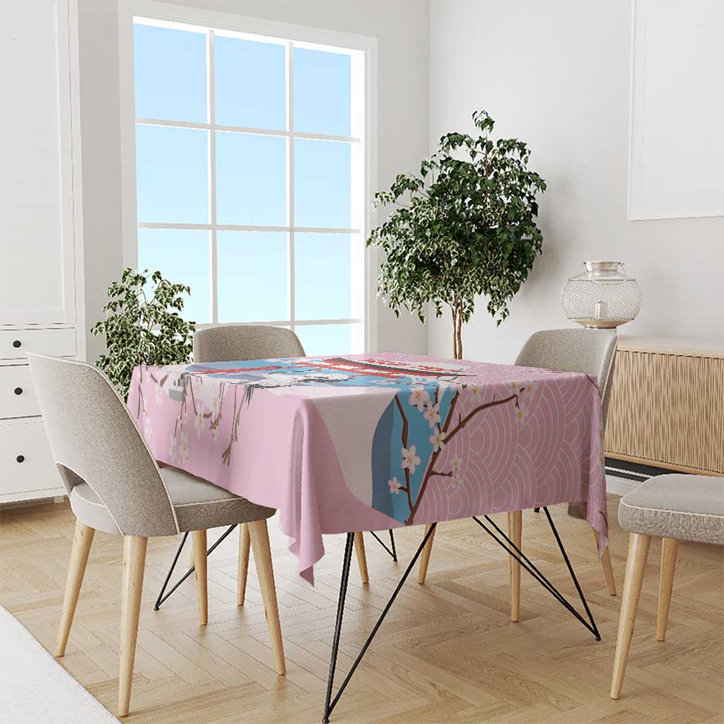 Japanese Torii Gate Cranes Personalised Tablecloth Fuji Mount Sakura Seigaiha Pattern