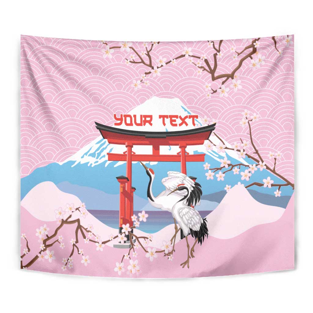 Japanese Torii Gate Cranes Personalised Tapestry Fuji Mount Sakura Seigaiha Pattern