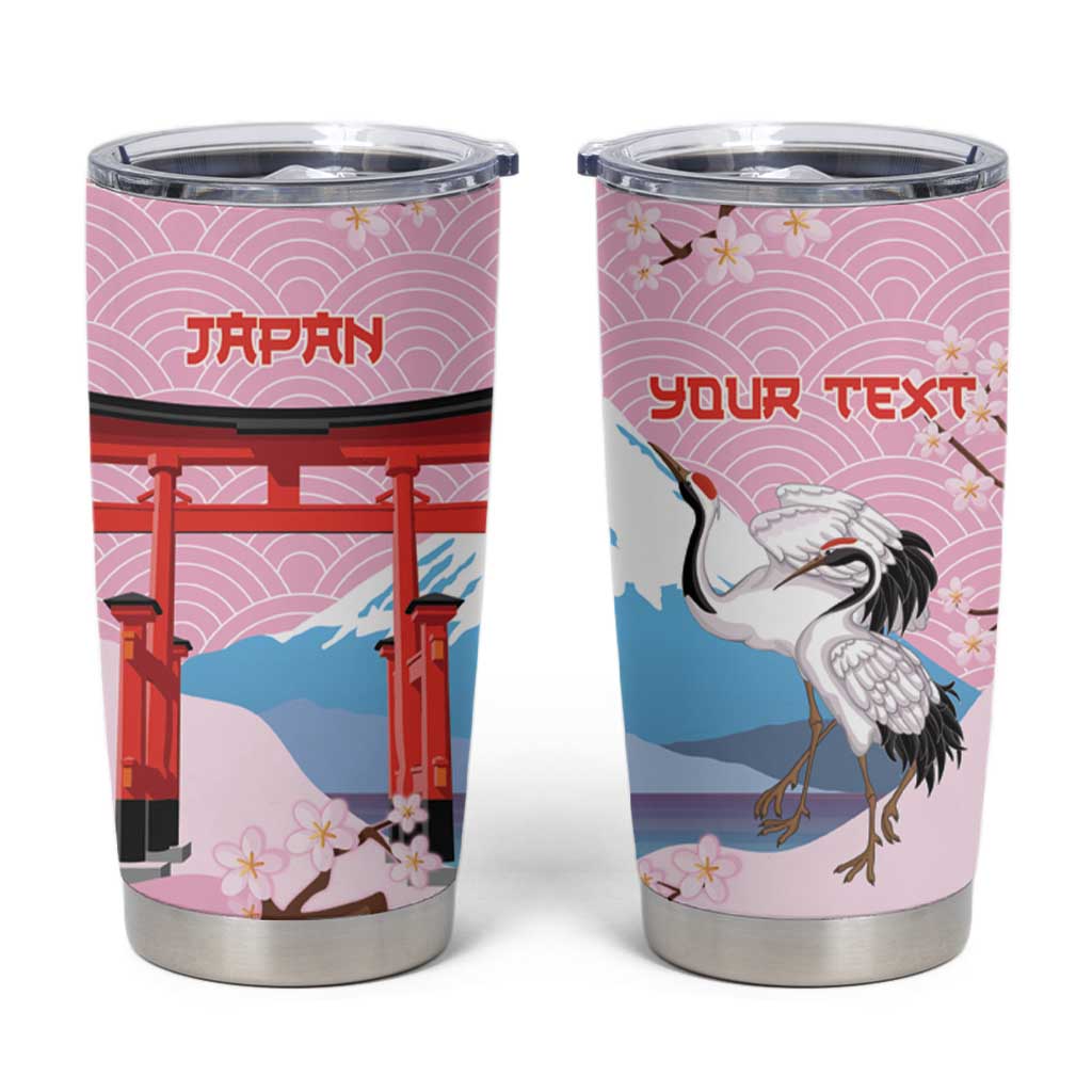 Japanese Torii Gate Cranes Personalised Tumbler Cup Fuji Mount Sakura Seigaiha Pattern