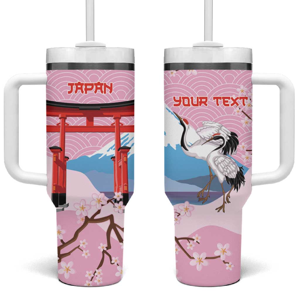 Japanese Torii Gate Cranes Personalised Tumbler With Handle Fuji Mount Sakura Seigaiha Pattern