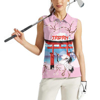 Japanese Torii Gate Cranes Personalised Women Sleeveless Polo Shirt Fuji Mount Sakura Seigaiha Pattern