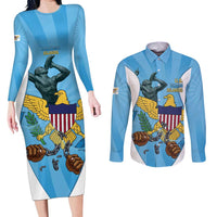 US Virgin Islands Couples Matching Long Sleeve Bodycon Dress and Long Sleeve Button Shirt Emancipation Proud Freedom Statue