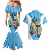 US Virgin Islands Couples Matching Mermaid Dress and Hawaiian Shirt Emancipation Proud Freedom Statue