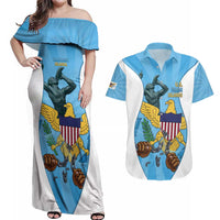 US Virgin Islands Couples Matching Off Shoulder Maxi Dress and Hawaiian Shirt Emancipation Proud Freedom Statue