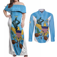US Virgin Islands Couples Matching Off Shoulder Maxi Dress and Long Sleeve Button Shirt Emancipation Proud Freedom Statue