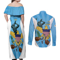 US Virgin Islands Couples Matching Off Shoulder Maxi Dress and Long Sleeve Button Shirt Emancipation Proud Freedom Statue