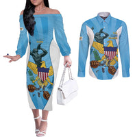 US Virgin Islands Couples Matching Off The Shoulder Long Sleeve Dress and Long Sleeve Button Shirt Emancipation Proud Freedom Statue