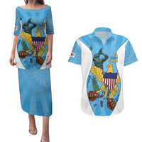US Virgin Islands Couples Matching Puletasi and Hawaiian Shirt Emancipation Proud Freedom Statue