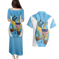 US Virgin Islands Couples Matching Puletasi and Hawaiian Shirt Emancipation Proud Freedom Statue
