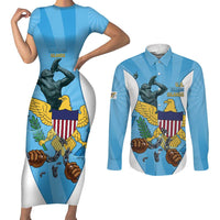 US Virgin Islands Couples Matching Short Sleeve Bodycon Dress and Long Sleeve Button Shirt Emancipation Proud Freedom Statue