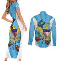 US Virgin Islands Couples Matching Short Sleeve Bodycon Dress and Long Sleeve Button Shirt Emancipation Proud Freedom Statue