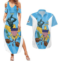 US Virgin Islands Couples Matching Summer Maxi Dress and Hawaiian Shirt Emancipation Proud Freedom Statue
