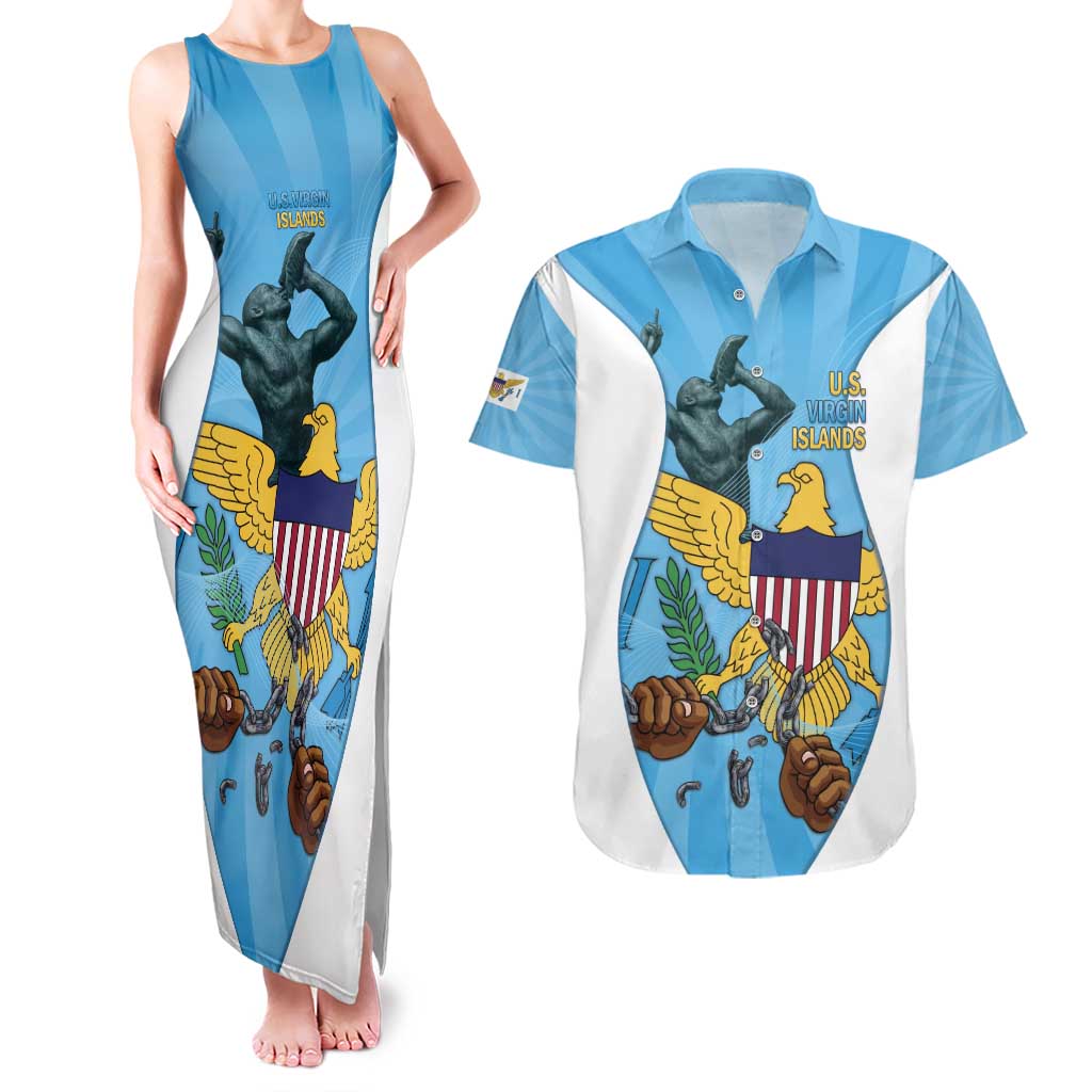 US Virgin Islands Couples Matching Tank Maxi Dress and Hawaiian Shirt Emancipation Proud Freedom Statue