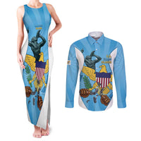 US Virgin Islands Couples Matching Tank Maxi Dress and Long Sleeve Button Shirt Emancipation Proud Freedom Statue