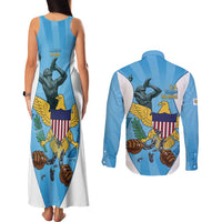US Virgin Islands Couples Matching Tank Maxi Dress and Long Sleeve Button Shirt Emancipation Proud Freedom Statue