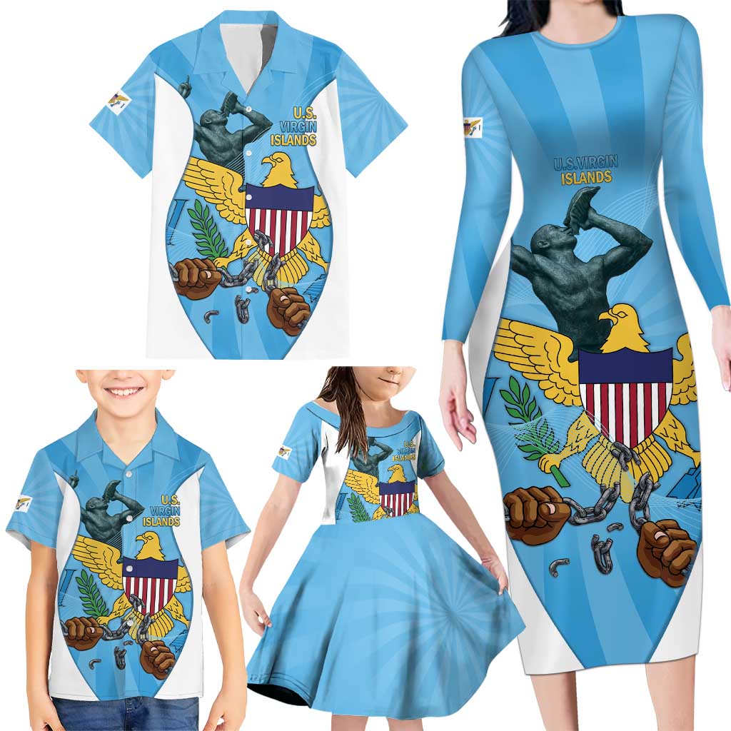 US Virgin Islands Family Matching Long Sleeve Bodycon Dress and Hawaiian Shirt Emancipation Proud Freedom Statue