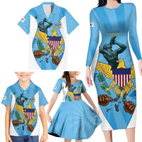 US Virgin Islands Family Matching Long Sleeve Bodycon Dress and Hawaiian Shirt Emancipation Proud Freedom Statue