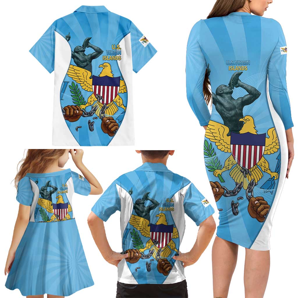 US Virgin Islands Family Matching Long Sleeve Bodycon Dress and Hawaiian Shirt Emancipation Proud Freedom Statue