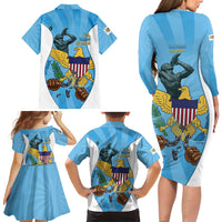 US Virgin Islands Family Matching Long Sleeve Bodycon Dress and Hawaiian Shirt Emancipation Proud Freedom Statue