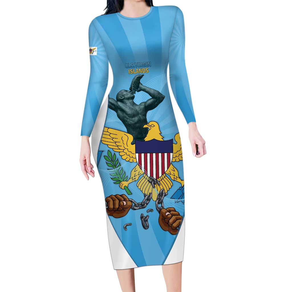 US Virgin Islands Family Matching Long Sleeve Bodycon Dress and Hawaiian Shirt Emancipation Proud Freedom Statue