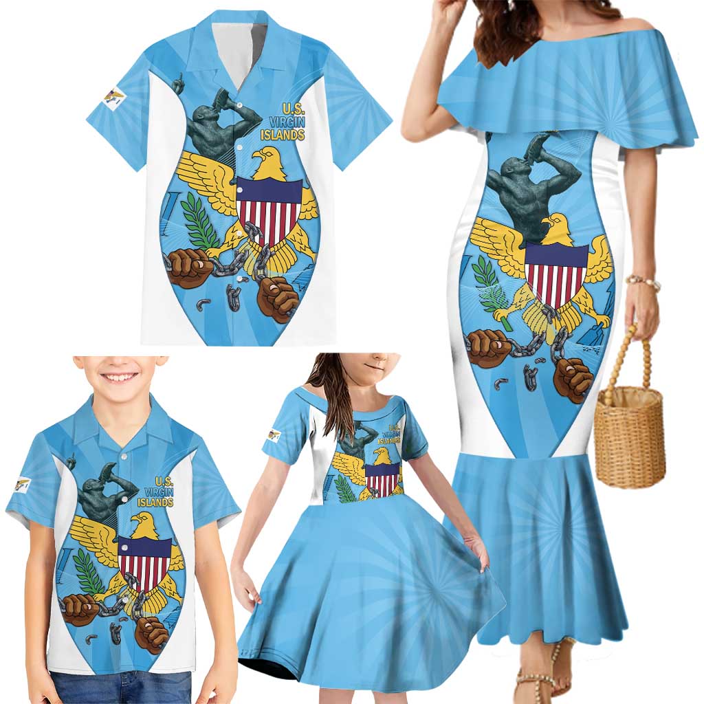 US Virgin Islands Family Matching Mermaid Dress and Hawaiian Shirt Emancipation Proud Freedom Statue