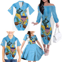 US Virgin Islands Family Matching Off The Shoulder Long Sleeve Dress and Hawaiian Shirt Emancipation Proud Freedom Statue