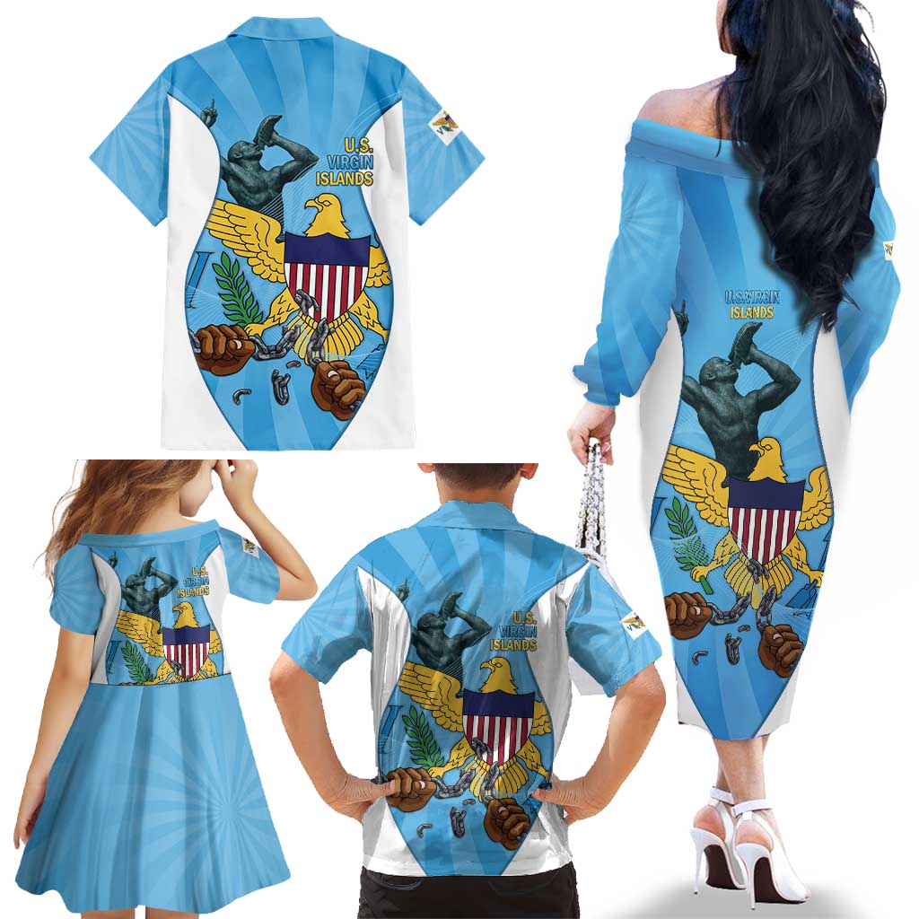 US Virgin Islands Family Matching Off The Shoulder Long Sleeve Dress and Hawaiian Shirt Emancipation Proud Freedom Statue