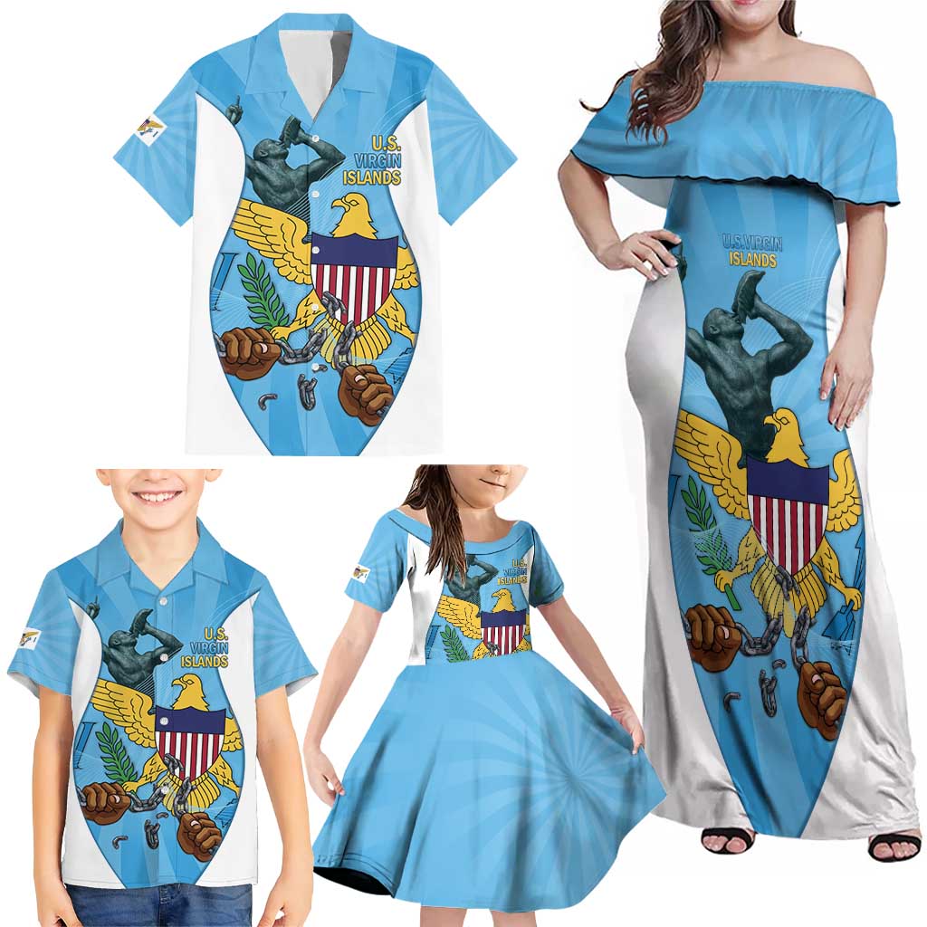 US Virgin Islands Family Matching Off Shoulder Maxi Dress and Hawaiian Shirt Emancipation Proud Freedom Statue